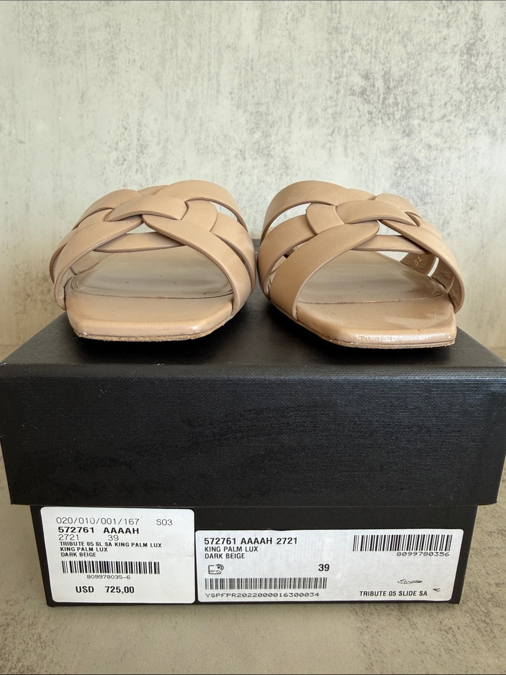 Saint Laurent Tribute Nude Leather Flat Slide Sandals Size 39 - Picture 2 of 5